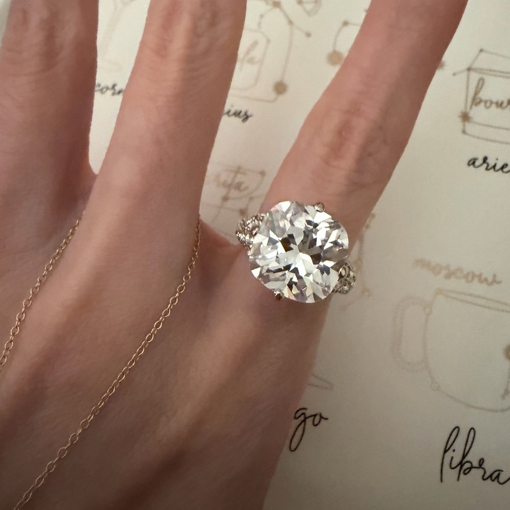 Elegant Silver Crystal Statement Cocktail Dinner Ring